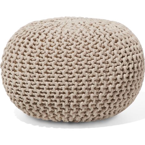 Puf otomana beige tejido de algodón relleno de EPS reposapiés pequeño redondo 40 x 25 cm Conrad (1/5)
