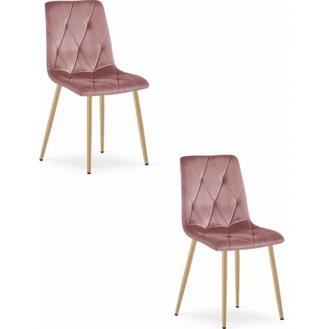 Silla LIBRA - terciopelo rosa / patas color madera x 2 (1/5)
