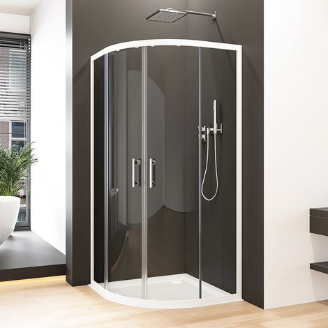 Weiß Duschkabine 90x90 cm viertelkreis Schiebetür, Duschkabine Rund 90x90 cm Duschabtrennung Runddusche mit 6mm ESG Sicherheitsglas Glas Duschwand Höhe: 185cm