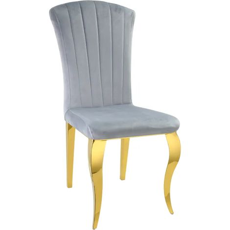 Lot de 6 Chaises LOUIS GOLD Velours Gris (1/2)