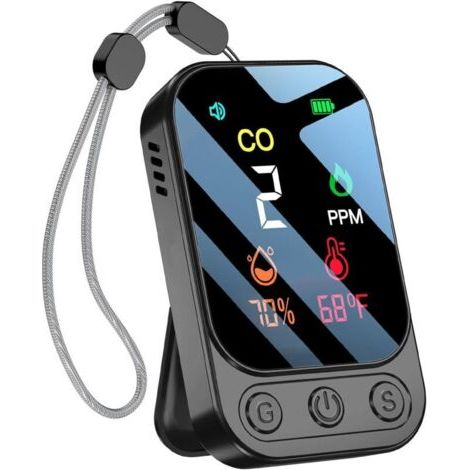 Ede Détecteur de monoxyde de carbone rechargeable, alarme CO portable 3 en 1 (monoxyde de carbone, température, humidité), pour la maison, le camping et la caravane (noir) (1/4)