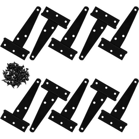 10 pièces 4 pouces peinture noire fendue portant porte charnière en T fer porte antirouille,Pour meubles de maison, portes et fenêtres, etc. (1/5)