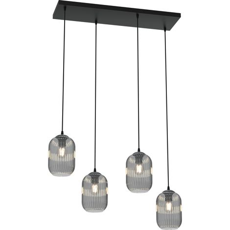 Lampadario 4 Luci Verdi In Acciaio Nero E Vetri Plissettati Fumè (1/5)