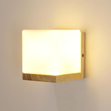 Applique murale intérieure vintage, lampe murale moderne en bois et verre, E27 applique murale bois pour chambre, salon, couloir, salle à manger, cuisine