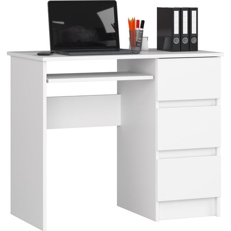 Scrivania per computer AKORD A6 Bianco 90 cm 3 cassetti 90x50x77 cm Modello a destra (1/6)