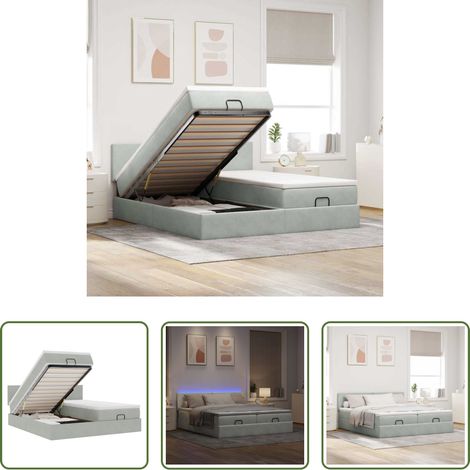 vidaXL LED-Beleuchtung - Ottoman-Bett mit Matratzen & LEDs Hellgrau 160x200 cm Samt (1/5)