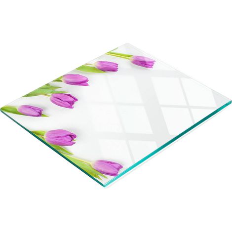 Tagliere e vassoio decorativo in vetro con tulipani viola, 60x52 cm (1/5)