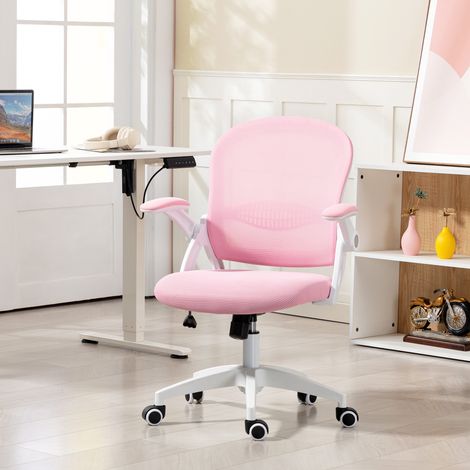 Silla de oficina con función de balanceo, reposabrazos ajustables, altura regulable, respaldo de malla, ruedas y asiento acolchado, 65,5 x 61,5 x 88-97,5 cm, rosa.