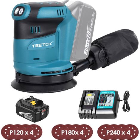 Ponceuse orbitale aléatoire sans fil,Sans balais,ponceuse 18V Ø 125mm, Compatible avec la batterie Makita, 6 vitesses avec sac à poussière & papier de verre 12PCS + 1x 5.5Ah batterie +1 chargeur (1/5)
