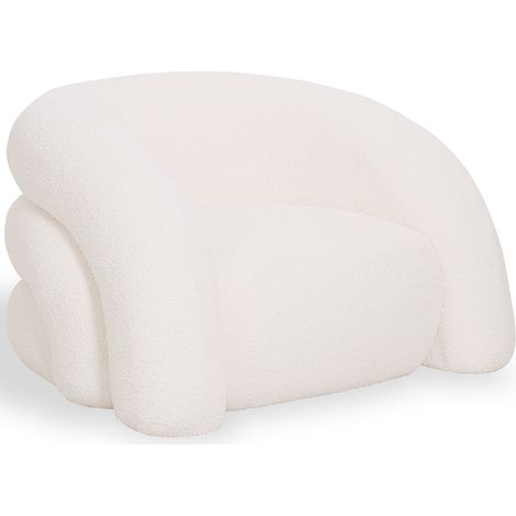 Modern Armchair Upholstered In Cream White Bouclé Fabric – Curved And Comfortable Design - Gab White (1/4)
