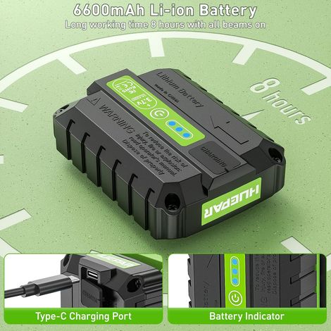 Huepar – Niveau laser 4D vert auto-nivelant 16 lignes – 2 plans horizontaux et verticaux – Batterie Li-ion 6600mAh – Support magnétique intégré – Étui de transport rigide