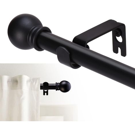 Bastone per tende per finestre da 28-48", 1", in metallo resistente decorativo nero opaco con staffe
