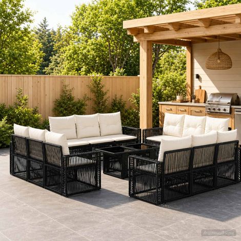 vidaXL Set Divano da Giardino 13 pz Nero e Bianco Crema polyrattan (1/5)
