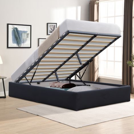 Letto 140x190 con contenitore sfoderabile con piedi per materasso - 12 doghe - montaggio rapido e facile - rivestimento in PVC simil pelle facile da pulire - comfort ottimale - design moderno - spazio