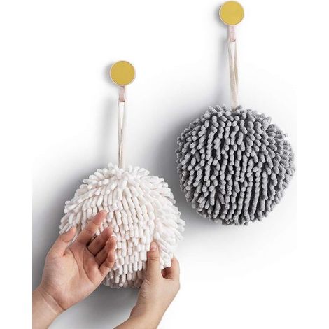Set di 2 asciugamani morbidi a forma di palla, bianchi e grigi. Asciuga le mani in un attimo con questo set di asciugamani da bagno creativi. Asciugamani decorativi (1/5)
