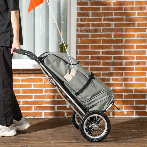 Carrito de compras 3 en 1: carrito de compras, remolque para bicicleta, carretilla de mano, 53 x 43 x 110 cm, gris y plateado.