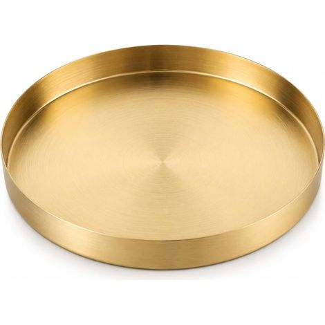 Plateau Doré Rond 30 cm, Plateau Décoratif en Acier Inoxydable 430 avec Finition Brossée, Vide-Poches Décoratif pour Bijoux, Parfum, Cosmétiques, Bougies et Décoration de Table pour Salon (1/5)