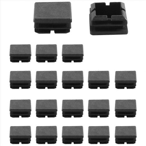 Carré table chaise pied tube tuyau pieds insert capuchon 25x25mm lot de 20 pièces noir (1/5)