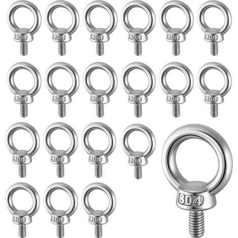 Lot de 20 vis à anneau M6 - En acier inoxydable 304 - 12 mm - Argenté - Écrou à anneau M6 - Pour levage et fixation (1/5)