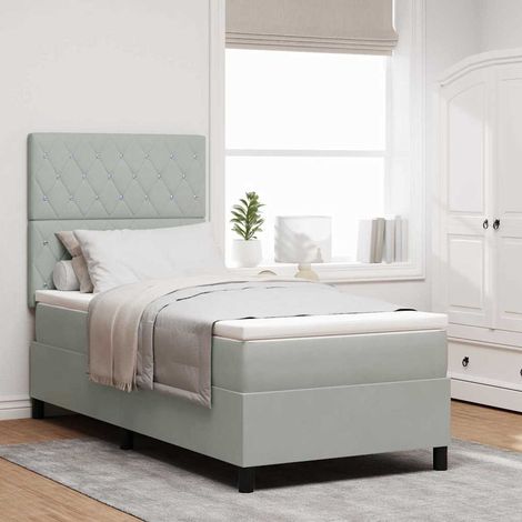LED Boxspringbett mit Matratze Hellgrau 100 x 200 cm Samt