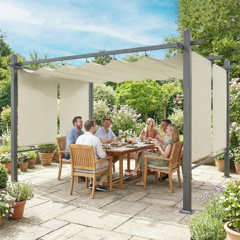 Pérgola de Jardín 4x3 m con Cortinas Enrollables Automáticas y Techo Retráctil Cenador de Jardín con UPF50+ Crema (1/5)