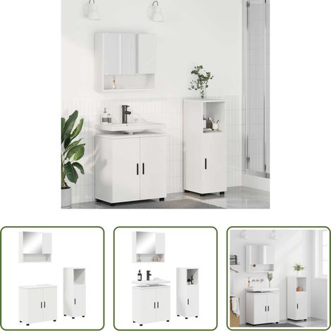 Spiegelschrank - Badezimmermöbel-Set mit Tür 3 pcs Weiß Holzwerkstoff & Metall (1/5)