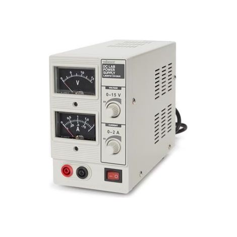 Velleman Suministro de laboratorio, ajustable, 0-15 VCC/0-2 A, limitación de corriente, protección contra cortocircuitos, analógico, gris