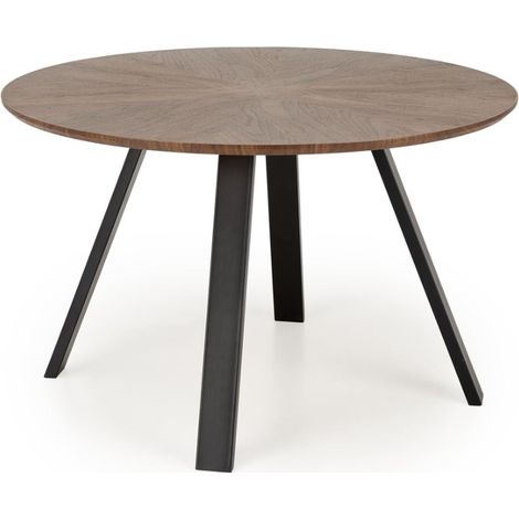 Table à manger ronde 120 cm plateau noyer et pieds noir DANILO (1/5)