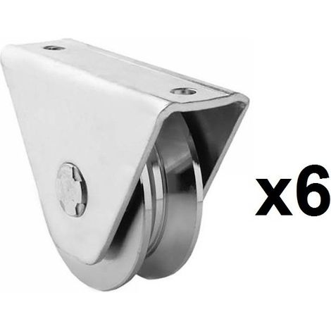 Estebro – Lot de 6 roues gorge V sur roulement pour portail 20mm – Ø80mm – Charge max 655kg – Fixation par vis