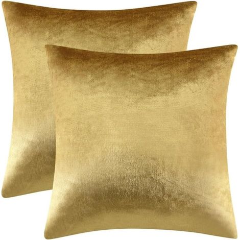 Set di 2 fodere decorative in velluto dorato per cuscini, 45 x 45 cm, per divano letto. (1/4)