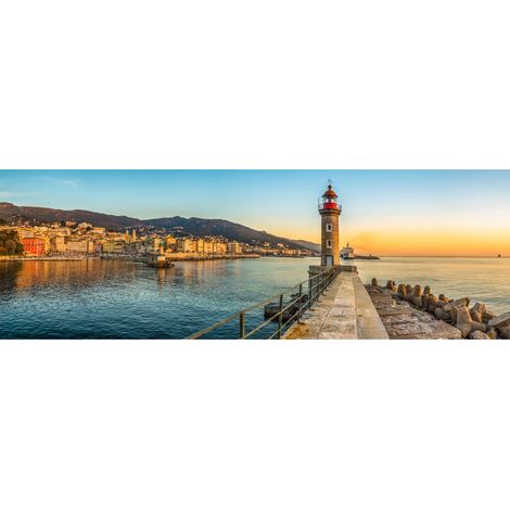 Tableau sur toile port de Bastia 45x135 cm - Impression sur Toile Murale Décorative - Image imprimée en HD sur Toile - Toile sur Châssis en Bois FSC - Fabriqué en France (1/4)