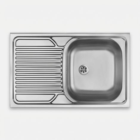 Lavello cucina da appoggio in acciaio inox con 1 vasca e gocciolatoio sinistro 80x50 cm finitura satinato - Tavo