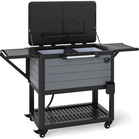 Chariot-glacière GYMAX 91 L – Table De Camping 2-en-1, Isotherme 48h, Roulettes, Plateau Rangement, Pour Barbecue Et Pique-nique