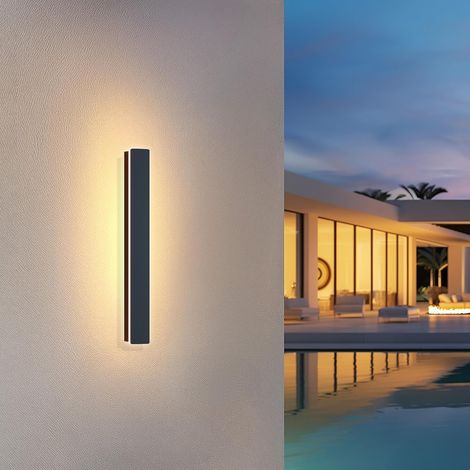 Applique Murale Exterieur/Intérieure Longue Luminaire Exterieur Étanche IP65 Noire 8W LED Lampe Exterieur En Métal Applique Exterieur Pour Terrasse,Villa,Entrée,Jardins,Salon,Lumière Chaude,40cm (1/5)