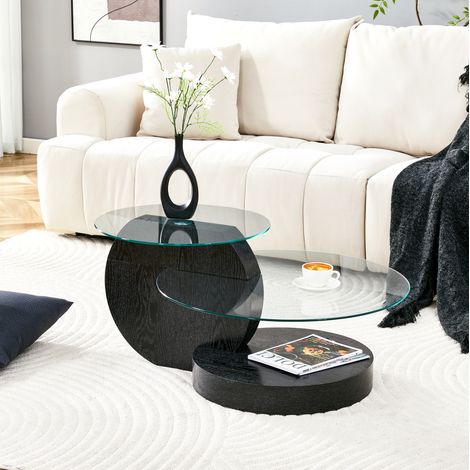 Couchtisch mit Glasplatte und Ablage MDF Schwarz OKMYHOME (1/5)