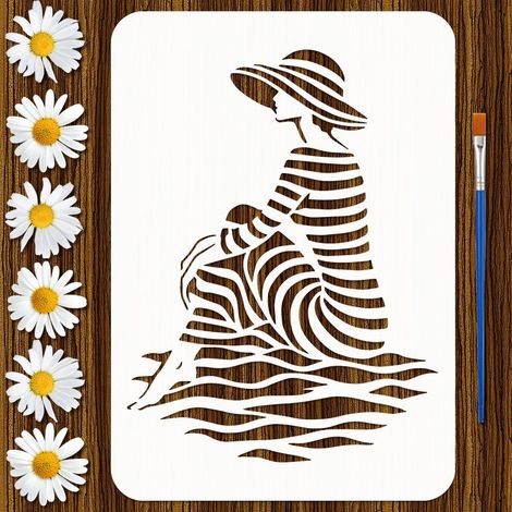 Pochoir Femme Lignes Artistiques avec Pinceau 21x29.7 cm Pochoir Femme Art Ligne Réutilisable Gabarit Thèmes Femmes pour Peinture sur Bois Mur Tissu Meuble DIY Déco Maison (1/5)