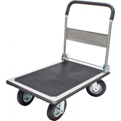 Dema – Chariot de manutention 350 kg – Pneus gonflables Ø 22 cm – Poignée rabattable – Surface antidérapante – Roues à roulement à billes