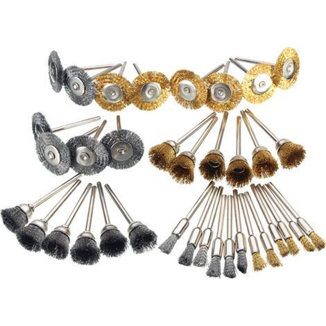 Ensemble de 36 mini brosses métalliques en laiton pour meule, outil rotatif Dremel, meulage, polissage (1/3)