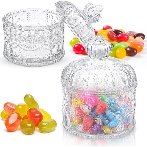 2 Pièces Bocal à Bonbons en Verre, Couvercle Hermétique, 300ml, Pour Cuisine et Décoration