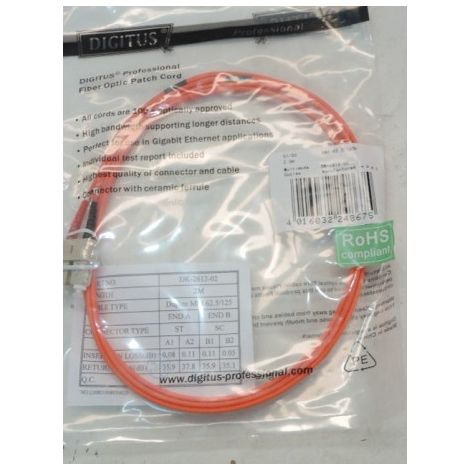 Cordon fibre optique duplex Multimode OM1 ST/SC 62.5/125 couleur orange longueur 2m ASSMANN DK-2612-02