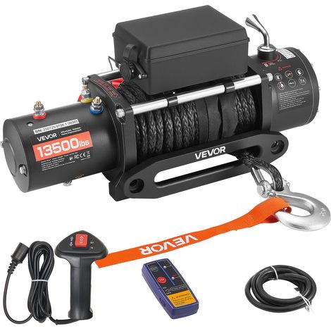 VEVOR Verricello Elettrico, Carico 6100 kg, per Camion 12 V CC con Fune in Acciaio Φ9,5 mm x 26 m, Telecomando Wireless e Cablato, IP55 Impermeabile per il Traino di SUV, Jeep, Rimorchi, Barche