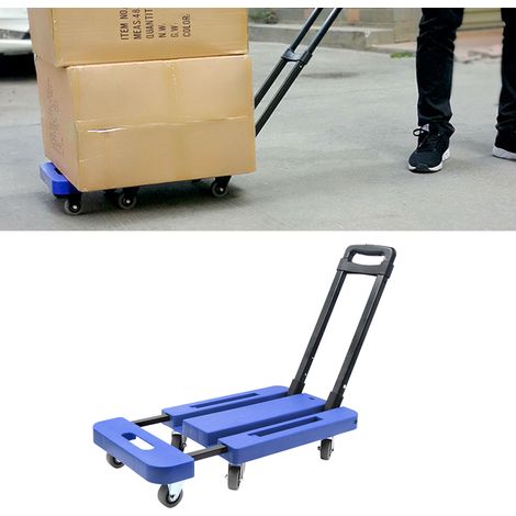 Faltbarer Trolley mit Rädern, 10 cm ausziehbarer Boden, 6 geräuscharme Gummiräder, hohe Tragkraft, rutschfest, faltbarer Gepäckwagen, blau (1/5)