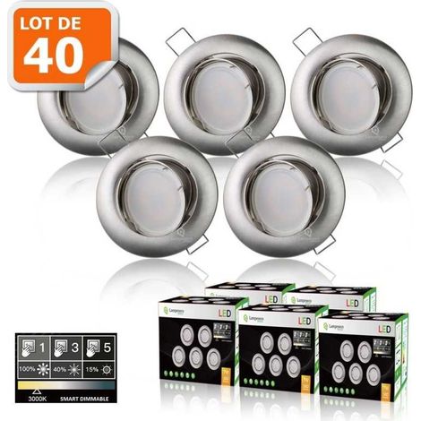 40 Spots led 3-step dimmable sans variateur 7w eq.56w blanc chaud orientable finition alu brossé (1/5)