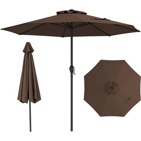 GOPLUS Parasol de Terrasse, Parasol de Jardin Exterieur avec Manivelle, 8 Baleines Robustes, Dessus Ventilé, Protection Solaire, pour Arrière-Cour, Bord de Piscine, Base Non Incluse (Marron,2,6M) (1/5)