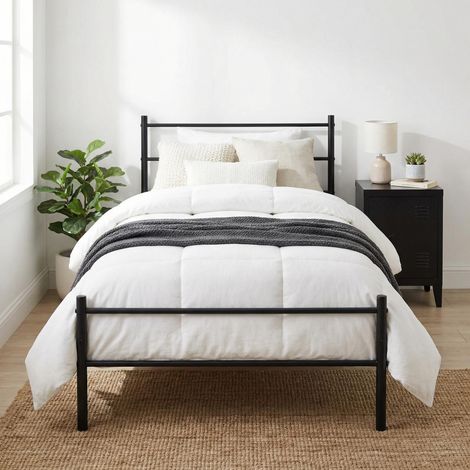 FurnitureR Single Metal Bed Frame, Minimalist Metal Frame, Ideal for Bedrooms, Studios, Apartments, Quick Assembly, Suitable for 90x190cm Mattress, Black
