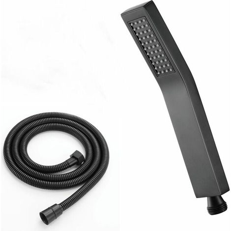 Pommeau de Douche Noir en Laiton avec Tuyau 1,5 m et Douchette Anti-Calcaire Économique pour Salle de Bain - ULISEM (1/4)
