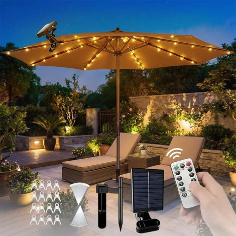 Lumières Solaires De Parapluie, Lumières De Parasol De Patio, 104 LED 8 Modes Luce Solare per Ombrellone, Lampes pour Parasol Solaire Avec Télécommande, pour Extérieure Parasol Jardin Tentes (1/5)