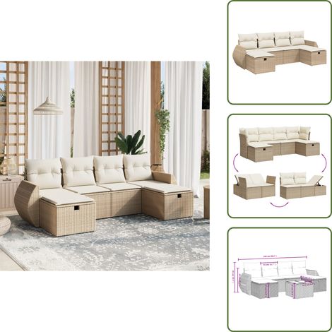 6-tlg. Garten-Sofagarnitur mit Kissen Beige Poly Rattan - Gartenmöbel - Outdoor-Möbel - Rattanmöbel - Lounge Set - Gartenlounge (1/5)