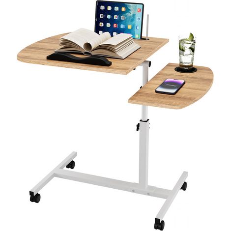 Haloyo® Mobile Desk, Scrivania per Computer con Ruote, Scrivania per Computer, Tavolo da Studio per Ufficio Domestico, 60x40x61-95cm, Colore Legno (1/5)
