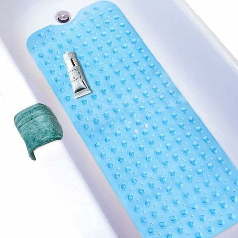 Non-Slip Bath Mat, Anti-Mold, Extra Long, Antibacterial, BPA, Phthalate and Latex Free, Machine Washable, Ideal for Kids, 39 x 16 cm, Blue (1/5)